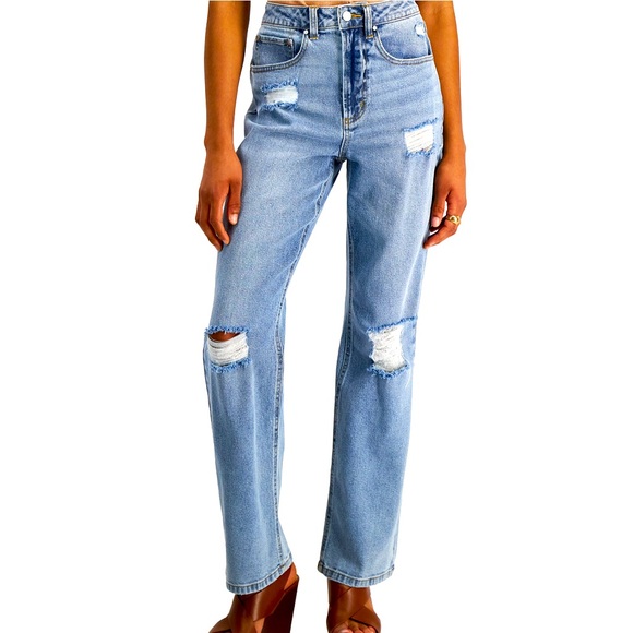 Tinseltown Wide Leg Distressed High Waisted Denim - Picture 1 of 6